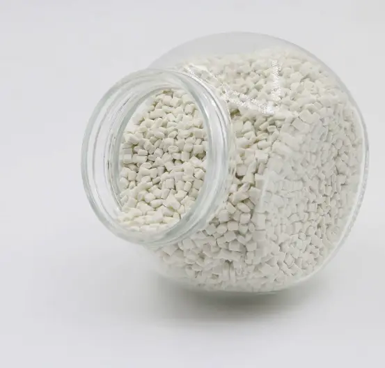 Close-up of white plastic pellets